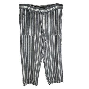 GAP Women's Crop Wide Leg Pants Blue & White Pin StripeSize Large Linen Blend
